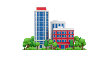 Cartoon City Buildings with Trees