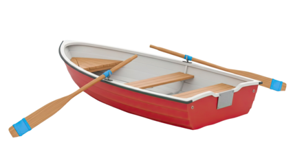 Red Rowboat with Wooden Oars