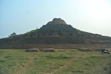 The Kesariya Stupa, a significant Buddhist monument located in Kesariya, Bihar India, The site is believed to be the place where the Buddha spent the last days of his journey life