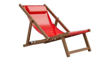 Red Deck Chair with Wooden Frame