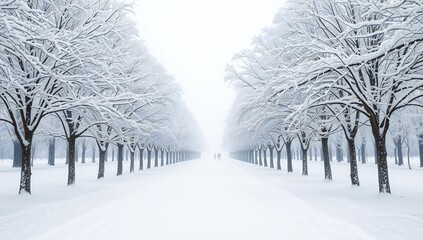 Snowy path through winter forest