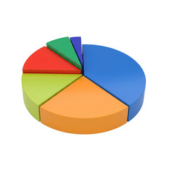 Colorful 3 D pie chart with six distinct segments on black background graph data statistics