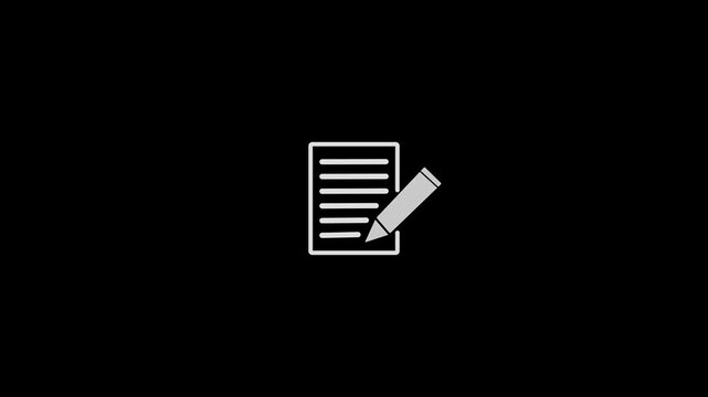 White Document and Pencil Icon on Black Background paper writing