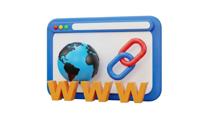 3D World Wide Web Icon with Globe and Links