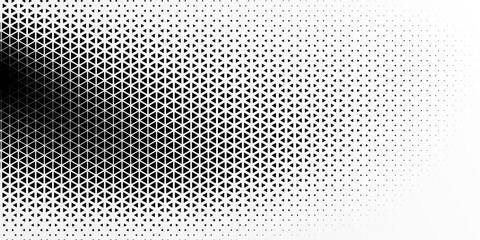 Triangular halftone background. Vector geometric technology abstract background. Halftone triangles retro pattern. Minimal 80s style dynamic tech geometric pattern.