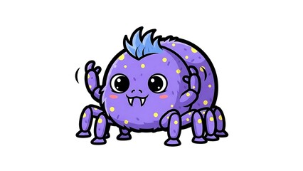 Fototapeta premium Cartoon Purple Spider Character Waving Hand.