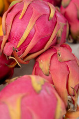 Fresh dragon fruit close-up with pink skin. Pitaya macro