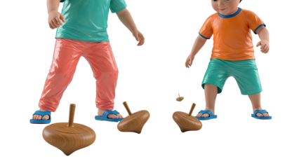Two Boys Playing with Spinning Tops