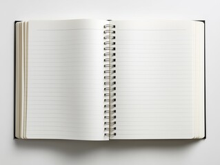 Blank notebook with empty pages on a white background for creative writing and note-taking needs
