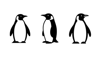Obraz premium Three stylized black and white penguin illustrations standing side by side, capturing their iconic upright posture and distinct markings