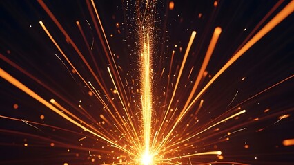 Vibrant orange sparks exploding in the dark night sky with radiant light