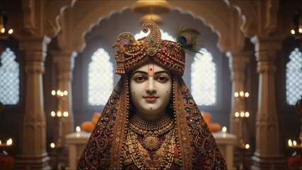 Indian Royal Woman in Traditional Attire with Peacock Headdress