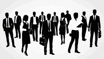 Diverse group of business professionals standing together in silhouette.