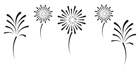 Fireworks explosion icon set, vibrant celebration elements. Set of firework, firecracker, confetti icons. Fireworks, sparkler, salute, petard, firecracker icons. Celebration and holiday icons. eps 10.