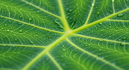 Close-up of a green leaf with water droplets.