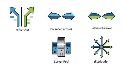 Network Load Balancing and Distribution Icons.