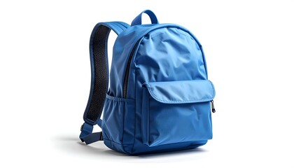 Naklejka premium Side view backpack mockup designed for school branding projects, showing bag shape and proportions for logo placement and visual identity concepts.