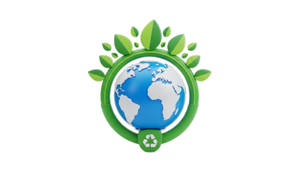 Earth surrounded by green leaves isolated on transparent background