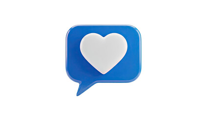 3D Blue Speech Bubble with White Heart Icon