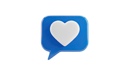 3D Blue Speech Bubble with White Heart Icon