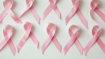 Pink Awareness Ribbons Arranged Neatly on a White Background for Health Campaigns and Fundraising Events