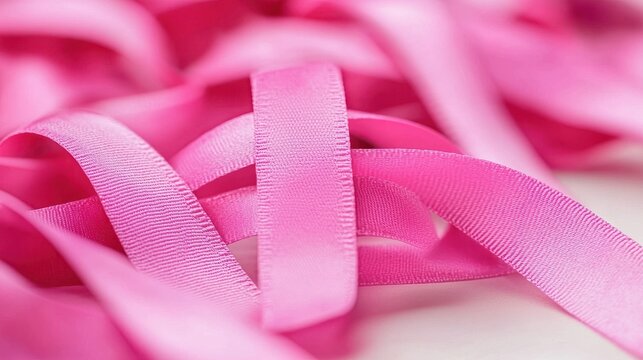 Textured Pink Satin Ribbons Laying Over Each Other, Ideal for Crafting and Decoration Projects