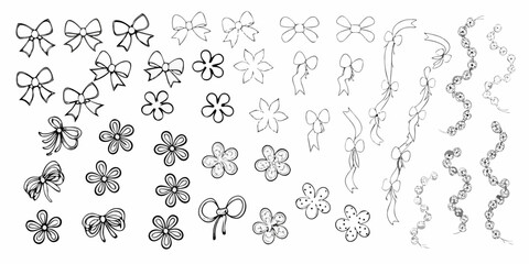 Obraz premium An assortment of hand drawn bows flowers and decorative elements in black and white