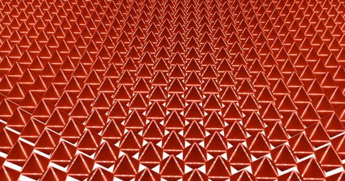 Abstract 3D geometric background featuring a repeating pattern of red triangular shapes with sharp angles and depth. Modern futuristic design suitable for technology, architecture, data visualization - Powered by Adobe