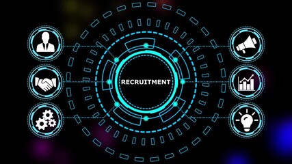 Abstract automation technology background. Business, Technology, Internet and network concept."RECRUITMENT" a crucial business strategy for workforce business success growth. 4k video