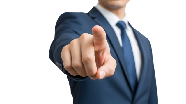Businessman pointing hand isolated on transparent background corporate concept - Powered by Adobe