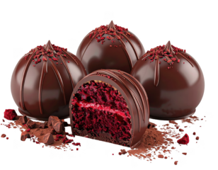 Chocolate truffles with a red velvet cake filling 3D,white background