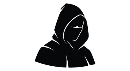 A dark hooded figure with a partially obscured face a striking black silhouette © mrvect02