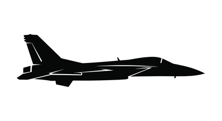 A striking black silhouette of a modern fighter jet in dynamic flight silhouette © mrvect02