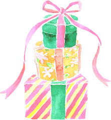 山積みのプレゼントの水彩イラスト　ベクター