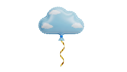 Blue Cloud-Shaped Balloon with White Clouds and Gold Ribbon