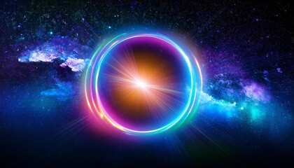 Obraz premium Glowing Neon Circle On A Vibrant Cosmic Background Isolated On Transparent Background