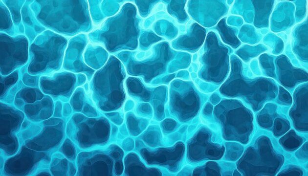 turquoise water surface with glowing sunlight caustic patterns and gentle ripples, abstract organic shapes conveying calm soothing serenity