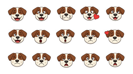 Fototapeta premium A charming grid of dog emoji faces displaying a wide range of emotions, perfect for conveying feelings and expressions in a fun and friendly way.