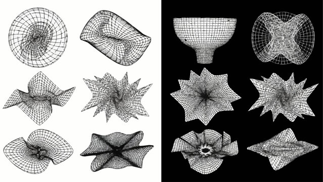 Abstract Wireframe Geometric Shapes and Forms Collection.