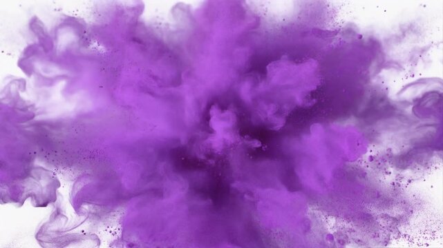 Vibrant purple pigment explosion isolated on white background