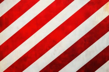 Obraz premium Weathered diagonal red and white stripes on a painted surface, bold high-contrast pattern with a vintage, gritty and energetic mood