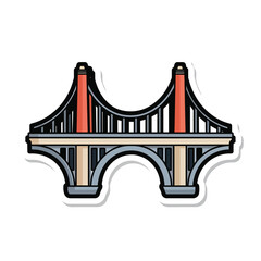 A colorful cartoon illustration of a suspension bridge