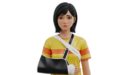 Sad girl with arm sling and tears