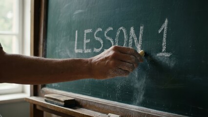 Educational lesson writing on chalkboard in classroom teaching environment close-up view learning concept