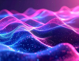 Digital waves of vibrant blue, purple, and pink particles
