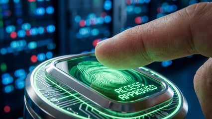 Access control concept digital fingerprint authentication in futuristic secure data center technology
