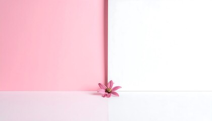 Flower sits where pink/white planes meet. Clean, minimalist, and simple