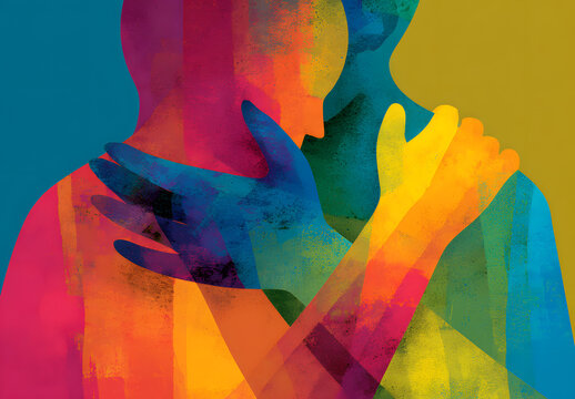 Human hugs hugging hands support and love symbol hugged arms girth silhouette unity and warmth feeling, flat vector illustration