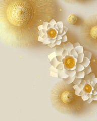 Elegant floral design featuring white lotus flowers and golden elements minimalist aesthetic soft lighting