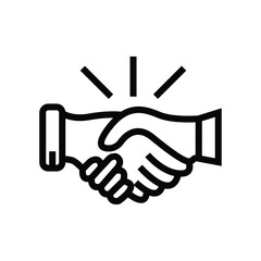 Fototapeta premium Black and white line art icon depicting two hands shaking, symbolizing agreement, partnership, or a successful deal completion.